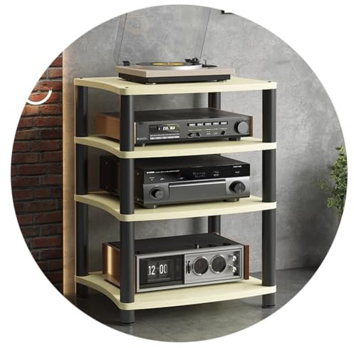 Easnuroz HiFi-Audio-Schrank HiFi Rack AV Regal 1/2/3/4-Etagen Home Entertainment Möbel Medienregale Für AV-Verstärker/Turntable/Sky Box/Xbox One/Drucker(Wooden-B,60 * 48 * 88cm(4Tier))