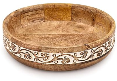 Indus Lifespace Insalatiera in legno di mango, versatile, grande ciotola decorativa per insalate miste, frutta, popcorn, patatine (25,4 x 25,4 x 6,3 cm)