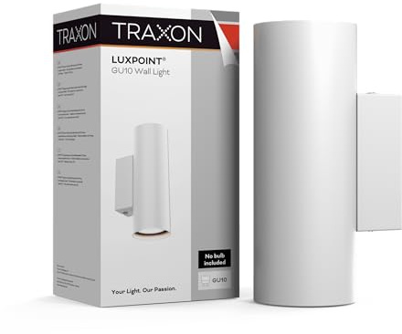 TRAXON LUXPOINT Aplique de Pared Cilindrico- Wall Light para Bombilla GU10 (No Incluida) Luz Bidireccional Arriba y Abajo IP20 Interior 220V Diseño Moderno (Blanco, Cilindrico Bidireccional)
