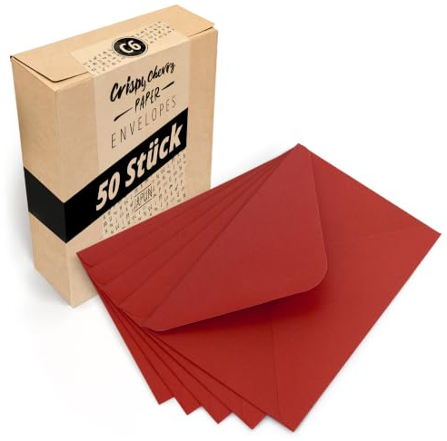 Japun - Briefumschläge (50 Stück) - DIN C6, 162 x 114 mm, rot | Kuvert aus 120 g/m² Papier, Umschlag mit Nassklebung ohne Fenster, für Einladungen zum Beschriften und Bedrucken