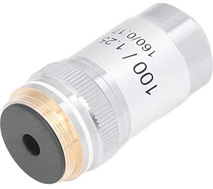 Phefop Objetivo Acromático de Latón Cromo Coscopio Alcinato con Potencia de Alta Potencia Plateada para una Imagen Más Clara, Lente para Microscopio de Aceite, Material de Latón, Interfaz -20.2 Mm