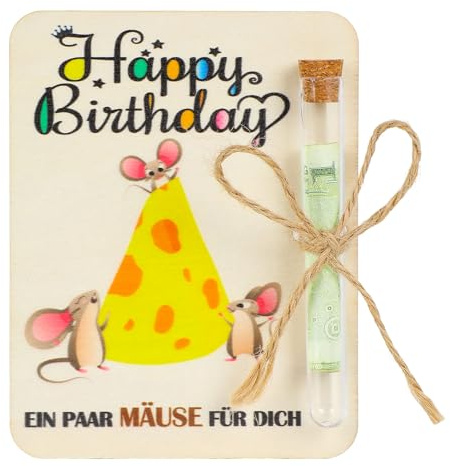 Geldgeschenke Geburtstag Junge Mädchen, Seutgjie Geburtstagskarte Holz Kinder Freundin Mann Frau Geldgeschenk Verpackung mit Reagenzglas für Geld