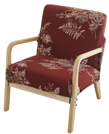 Highdi Copripoltrona in Spandex Elasticizzato Morbida con Stampa Floreale, Fodera per Poltrona con Braccioli in Legno per Soggiorno/Relax Reclinabile/Sedia a Dondolo (Rosso,1 Posto)