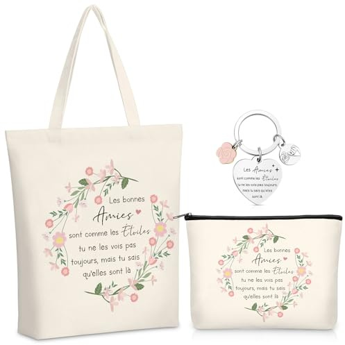 Hestya Coffret Cadeau Pour Meilleure Amie, Sœur, Sac Fourre-tout Avec Trousse De Maquillage Et Porte-cléS Cadeau Remerciement D'anniversaire Et D'adieu Pour Fille Meilleure Super Amie Et Collègue