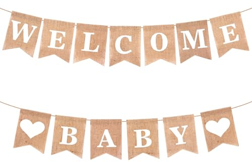 Matwsec Welcom baby banner vintage linne välkommen hem baby girlang välkommen baby banderoll med 13 st vimplar för hemmafest mottagning baby party vimpelkedja