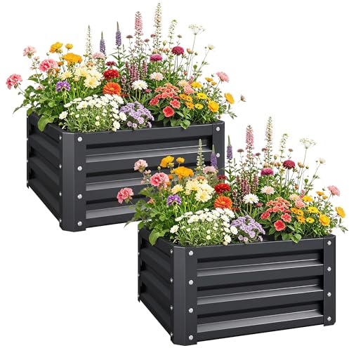 Outsunny Lot de 2 Jardinières Surélevées Acier Galvanisé 60x60x30,5cm Gris