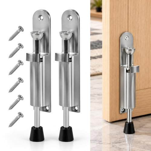 ASOUUNLD 2 Stück Türstopper Boden Edelstahl Optik Zinklegierung Türfeststeller mit Fußbedienung Federbelastet Winddicht Verstellbar 16-19.5cm Türhalter mit Schrauben für Garagentor Tür Innen Außen