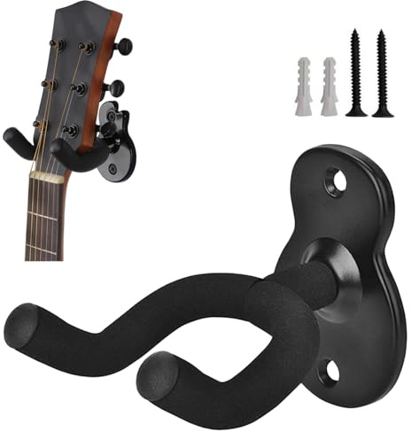 Ginddy Gitarrenhalter für Die Wand,Robuste und Weiche Schaumstoffpolsterung für E-Gitarren Akustikgitarren Bässe und Ukulelen – 360° drehbare Wandhalterung mit Schrauben, Schwarz