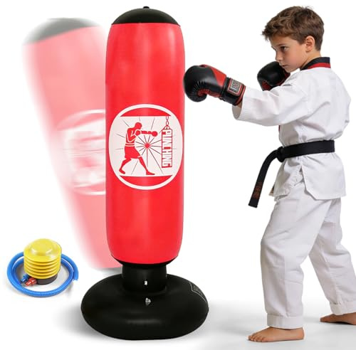 Sac de frappe pour enfants de 6 à 12 ans, sac de frappe gonflable de 160 cm, avec pompe à air, sac de frappe debout pour garçons et filles à partir de 6 ans, pour garçons et filles, pour pratiquer le