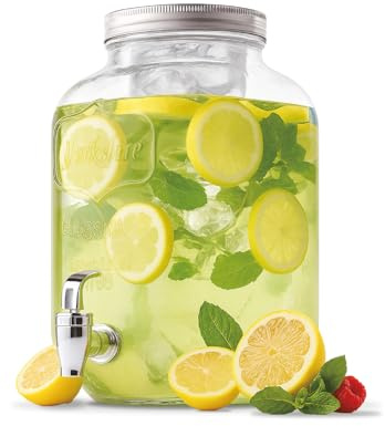 Avilia - Dispenser Bevande in Vetro 8 Litri con Rubinetto in Acciaio e Infusore per Acqua e Succhi, Grande Capacità per Feste ed Eventi, Utilizzo da Tavolo, Design Elegante e Resistente