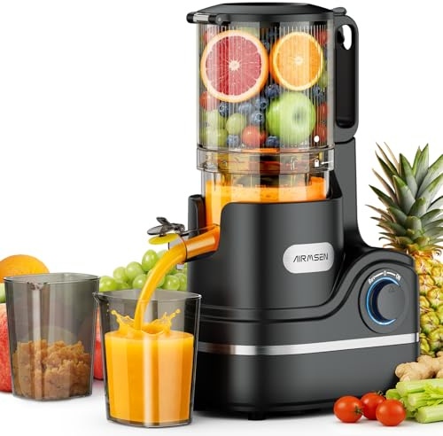AIRMSEN Juicer Machines, 147MM Wide Chute Cold Press Juicer, 300W | Slow Juicer for Whole Fruit and Vegetable, 2.1L Auto-Feed, 7+1-Stage New Upgraded Auger, High Yield, Easy to Clean