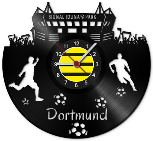 GRAVURZEILE Schallplattenuhr Dortmund - 100% Vereinsliebe - Upcycling Design Wanduhr aus Vinyl Made in Germany