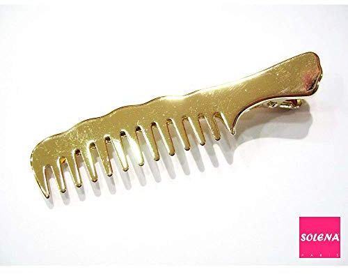 Pince cheveux crocodile plat en métal doré motif peigne 7cm