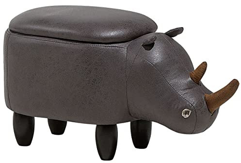 Beliani Hocker Nashorn Lederoptik dunkelgrau Tierhocker für Kinder mit Stauraum Rhino