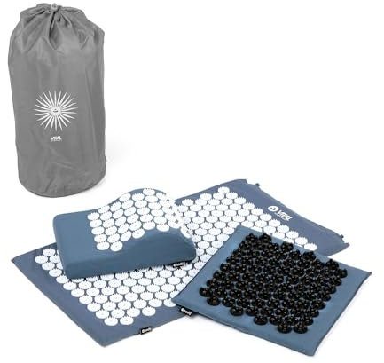 Bodhi VITAL Akupressurmatte Deluxe-Set Soft | Massagematte im Set mit Nadelkissen, Fußmatte & Tasche | Selbstmassage für zu Hause | Fakirmatte gegen Nacken & Rückenschmerzen | blau