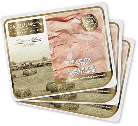 Prosciutto Cotto, Cooked Ham by Salumi Pasini® | 3 Trays, 90 gr Each | Gluten and Lactose free