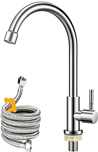 Cold Water Faucet Only,Brushed Nickel Stainless Steel Single Handle Single Hole Faucets High Arc Cold Water Sink Faucet for Kitchen,Outdoor, Garden and Bar.(Free Water Supply Lines)
