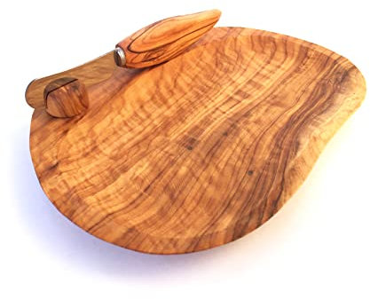 Generisch 2er Set Butterteller mit Buttermesser, Schale, Teller, aus Olivenholz Handarbeit
