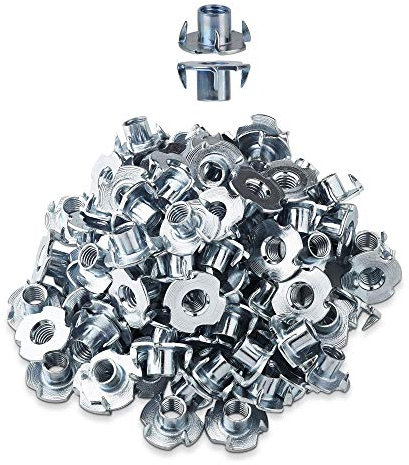 LIKERAINY 50 Stück T Gewindemutter Einschlagmuttern M12 x 17mm mit 4 Einschlagspitzen zum Verbinden von Bauteilen im Möbelbau Gewinde-Einschlagmutter Holzmuttern für Klettergriffe