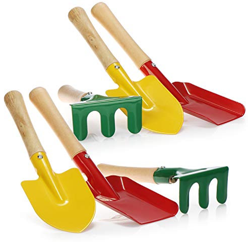 COM-FOUR® Set di attrezzi da giardino da 6 pezzi: piccolo rastrello, pala e vanga realizzati in robusto metallo e legno, perfetti per la cura del giardinaggio, del balcone (Imposta 2)