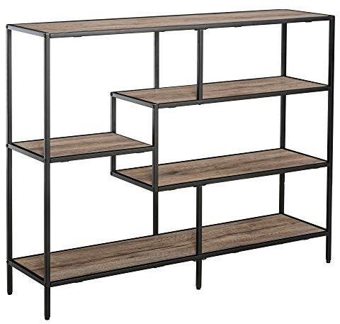 HOMCOM Standregal, Bücherregal Lagerregal Industrieller Stil, Aktenregal, Küchenregal, P2 Spanplatte, Metall, Schwarz+helle Eiche, 120 x 32 x 95 cm