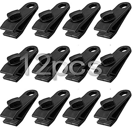 QH 12Pcs Tarp Clip Clamp, Heavy Duty Tarpaulin Clips Set Instant Awning Clamp for Tents Tarp Caravan Garden Shade Cloth Boat Cover, Black (12)