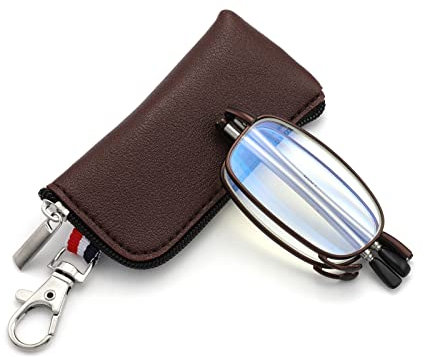 ZUVGEES Mini Metall Falten Blaulichtfilter Lesebrille (Braun, 4.00)
