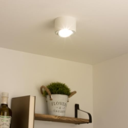 Flacher Aufbaustrahler rund schwenkbar Deckenleuchte - Farbe: weiß - LED Leuchtmittel: 5W Warmweiß 230V dimmbar 60°