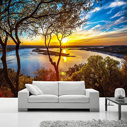 Yimesoy Personnalisé Photo Papier Peint 3D Coucher De Soleil Lac Paysage Paysage Peintures Murales Salon Salle À Manger Fond Mur Décor 3 D 200Cm(W)×140Cm(H)