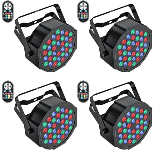 UKing 4PCS LED Par Licht, 72W LED Strahler RGB DMX Bühnenlicht 7 Modi Partylicht Lichteffekte mit Fernbedienung für DJ Discolicht Hochzeit Weihnachten Bühnenbeleuchtung
