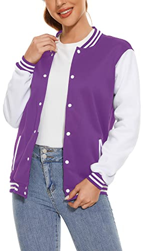 Icibgds Varsity Jacket for Men Women, Lightweight Button-Up Baseball Bomber