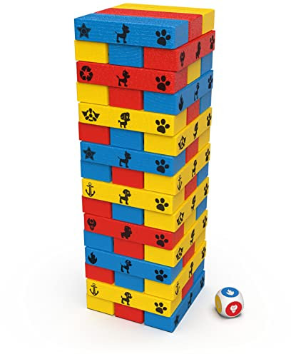Paw Patrol - Pat Patrouille - Tour Infernale - Jeu de Société Tour À Construire - 48 Blocs Et 1 Dé - Jeu d'Équilibre Patience Raisonnement - Pat Patrouille Jouet - Jouet Enfant 4 Ans et +