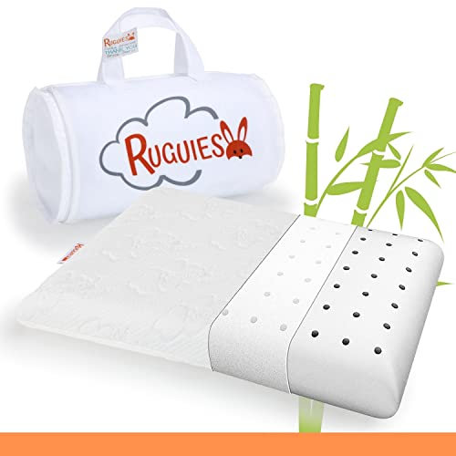 RUGUIES Bamboo-Almohada para Niños de Viscoelástica Transpirable-Cojín Infantil-Funda Lavable de Algodón Orgánico de Bambú-Oeko-Tex-De 1 a 10 años XL (58x32x7cm)-Bolsa Viaje Incluída.