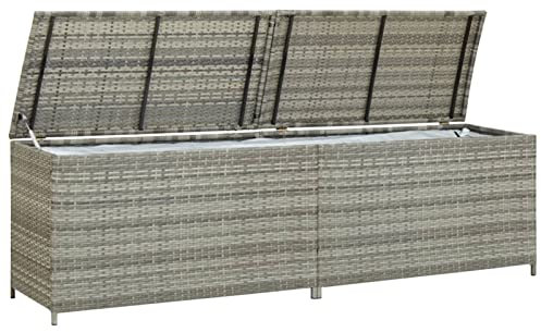 Keketa Gartenbox Auflagenbox Gartentruhe Aufbewahrungsbox Terrassenbox Gartenmöbel Garten Kissentruhe Mit Gasdruckfeder Poly Rattan 200x50x60 cm Grau