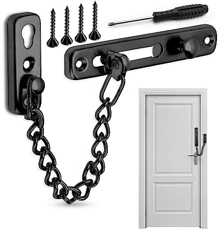 Chaîne de Porte en Acier Inoxydable, Chaîne de Porte de Sécurité, Chaîne De Porte Intérieure pour Famille, Hôtel, Appartement (Noir)