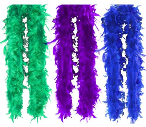 2 Meter Federboa Weihnachtsboa,3 Stücke Flauschige Federboa Truthahnfedern DIY Frauen Verkleidung Dekorationen Basteln Zubehör für Damen Kinder Weihnachten Karneval Party,Dunkelblau + Lila + Grün
