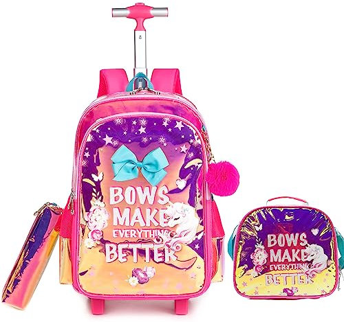 HTgroce Einhörner Kinder Trolley Rucksack Schulranzen mit Rollen Rolling Schultasche für Mädchen Schüler Kindergepäck Reisegepäck Kindertrolley Reisekoffer Schulranzen Trolley Mädchen