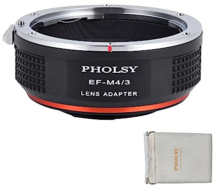 PHOLSY Objektivadapter Manueller Fokus EF auf MFT Kompatibel mit Canon EF EF-S Objektiv auf M4/3 Micro 4/3 Micro Four Thirds MFT Kameragehäuse Kompatibel mit Olympus Panasonic Lumix Kameras EF-M4/3