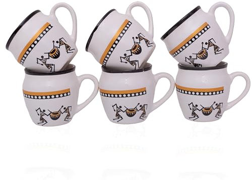 The Great Indian Bazaar Lot de 6 tasses traditionnelles faites à la main en faïence émaillée avec finition brillante en terre cuite