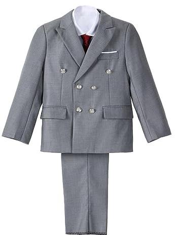 Lito Angels Smoking Grigio Completo Elegante per Ragazzo, Set 5 Pezzi (Giacca, Gilet, Camicia, Cravatta e Pantaloni) Taglia 7-8 Anni (Etichetta in Tessuto 54)
