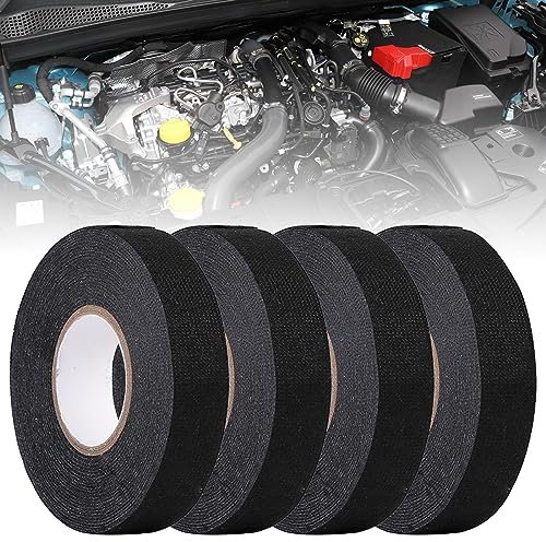 YUNYAN 4 Rollen Automobilkabelbaum-Stoff-Band Hitzebeständiges klebeband Reibungsbeständig Breit Baumwolle Klebeband Weiches Isolierband schwarz für Auto Kabelbäume 19mm x 15m