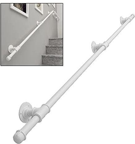 Handlauf für Treppen | Haltegriff für den Außenbereich, 1 m, 1,5 m, 2 m, 3 m, 4 m, 5 m, 6 m, Treppengeländer | Handläufe im Wasserrohr-Design aus weißem Schmiedeeisen für Stufen im Innen- un