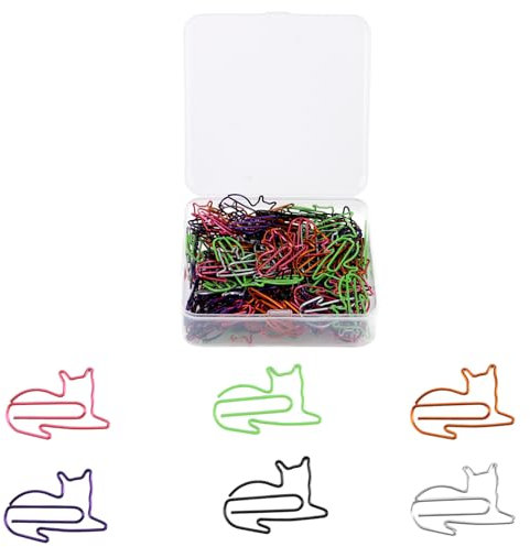 WOPPLXY 120 Stück Katze Büroklammern, 6 Farbe Büroklammer, Paper Clips mit Transparentbox, Büroklammern Groß für Büro, Schule Dokument Foto Lesezeichen