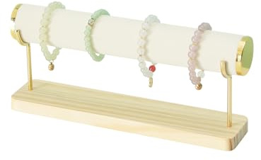 Coward Bracelet Holder Stand Rack, Removable Beige Velvet Bracelet Display Organizer, T-Bar Wood Base Bangle Watch Scrunchies Jewelry Storage Towers for Women (1 Layer)