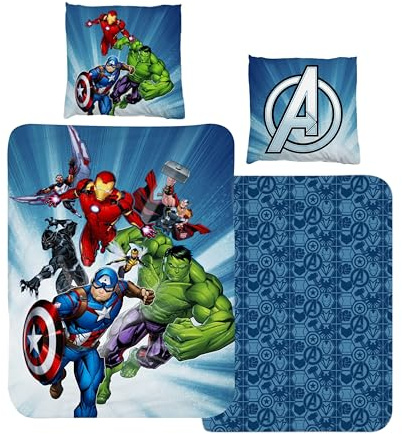 Bettwäsche 135x200 Flanell, Biber Jungen, Marvel Avengers, kuschelig weich für Winter, 1x Kissenbezug 80x80 + Bettbezug 135x200, 100% Baumwolle