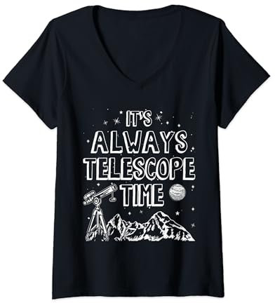 Damen Teleskop Nachthimmel Uhr Sterne Astronomie Liebhaber T-Shirt mit V-Ausschnitt