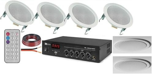 KIT AUDIO FILODIFFUSIONE BLUETOOTH+USB+RADIO FM+TELECOMANDO+6 CASSE DA INCASSO 16,5