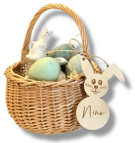 Mr.Zollstock Osterkörbchen Kinder personalisiert mit Namen Korb mit Henkel Anhänger 15cm / 20cm Weidekorb geflochten Osterkorb Osternest Ostern Geschenkidee