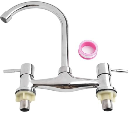 Kitchen Taps Mixer, 2-hole Deck Modern Double Lever Chrome Kitchens Sink Hot and Cold Mixing Faucets