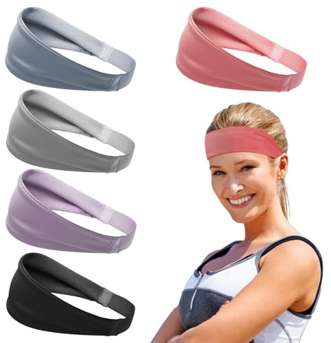 Litinliv 5 STK Sport Stirnband Damen, Schweißband Stirn Dünn Sommer, Kühl und Schnell Trocknend, Elastisches Breit Sport Haarbänder für Laufen Radfahren Yoga Fitness